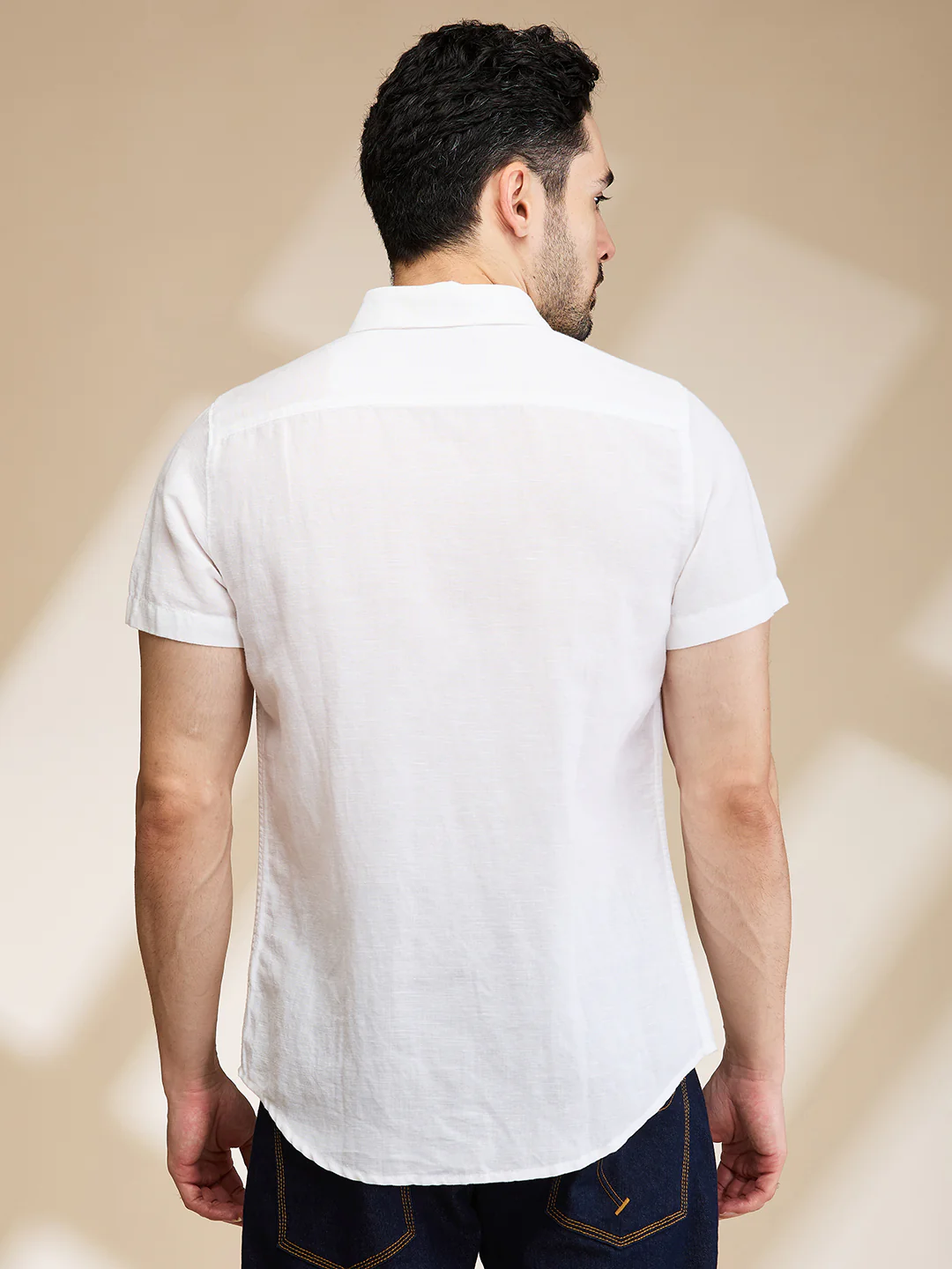 White Slim Straight Fit Regular Collar Short Sleeves Men's Shirt by Being Human Clothing - Image 3