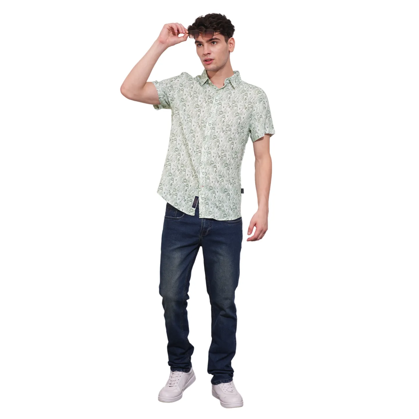 White Slim Straight Fit Regular Collar Short Sleeves Men's Shirt by Being Human Clothing - Image 4