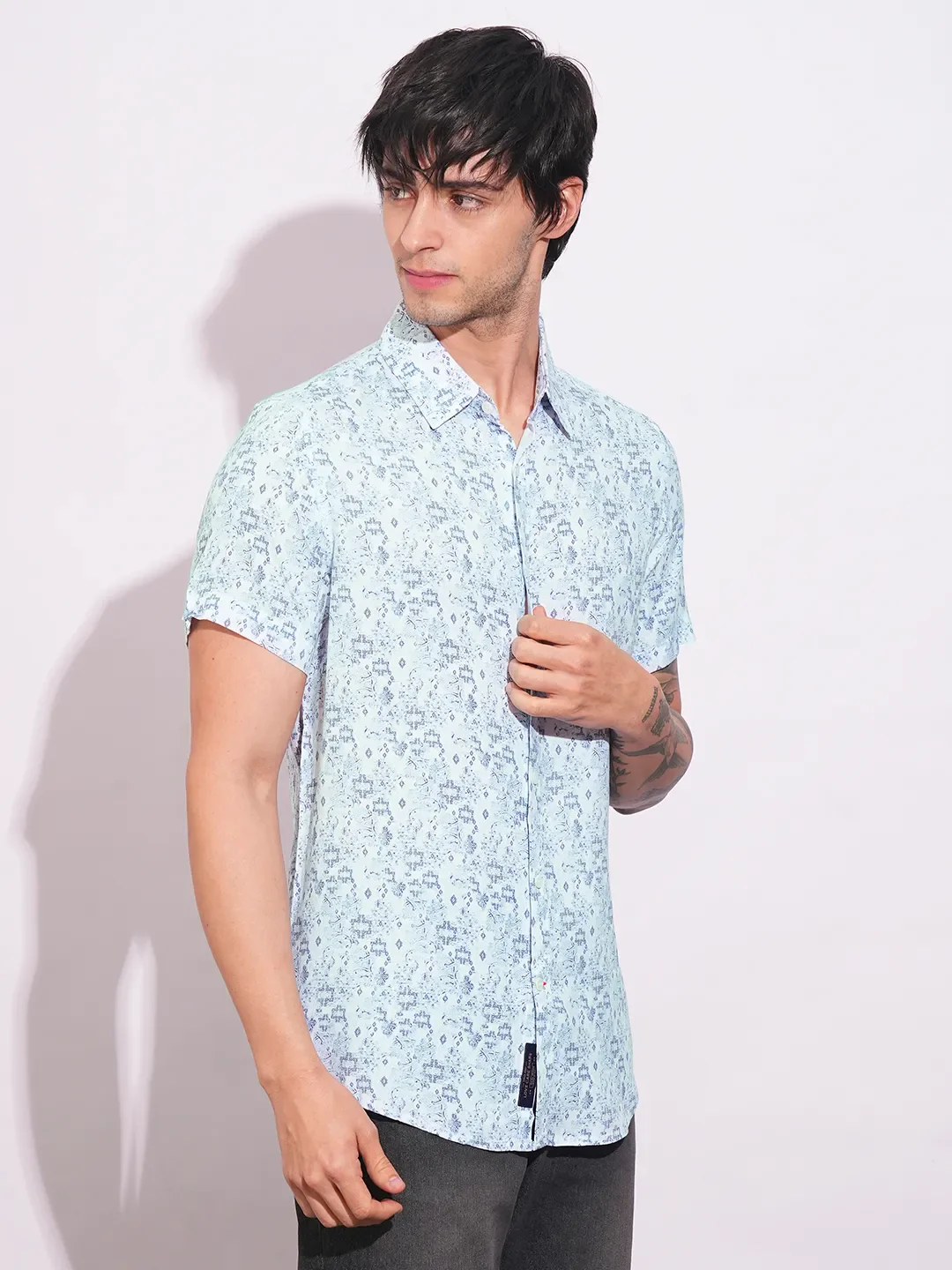 White Slim Straight Fit Regular Collar Short Sleeves Men's Shirt by Being Human Clothing - Image 2