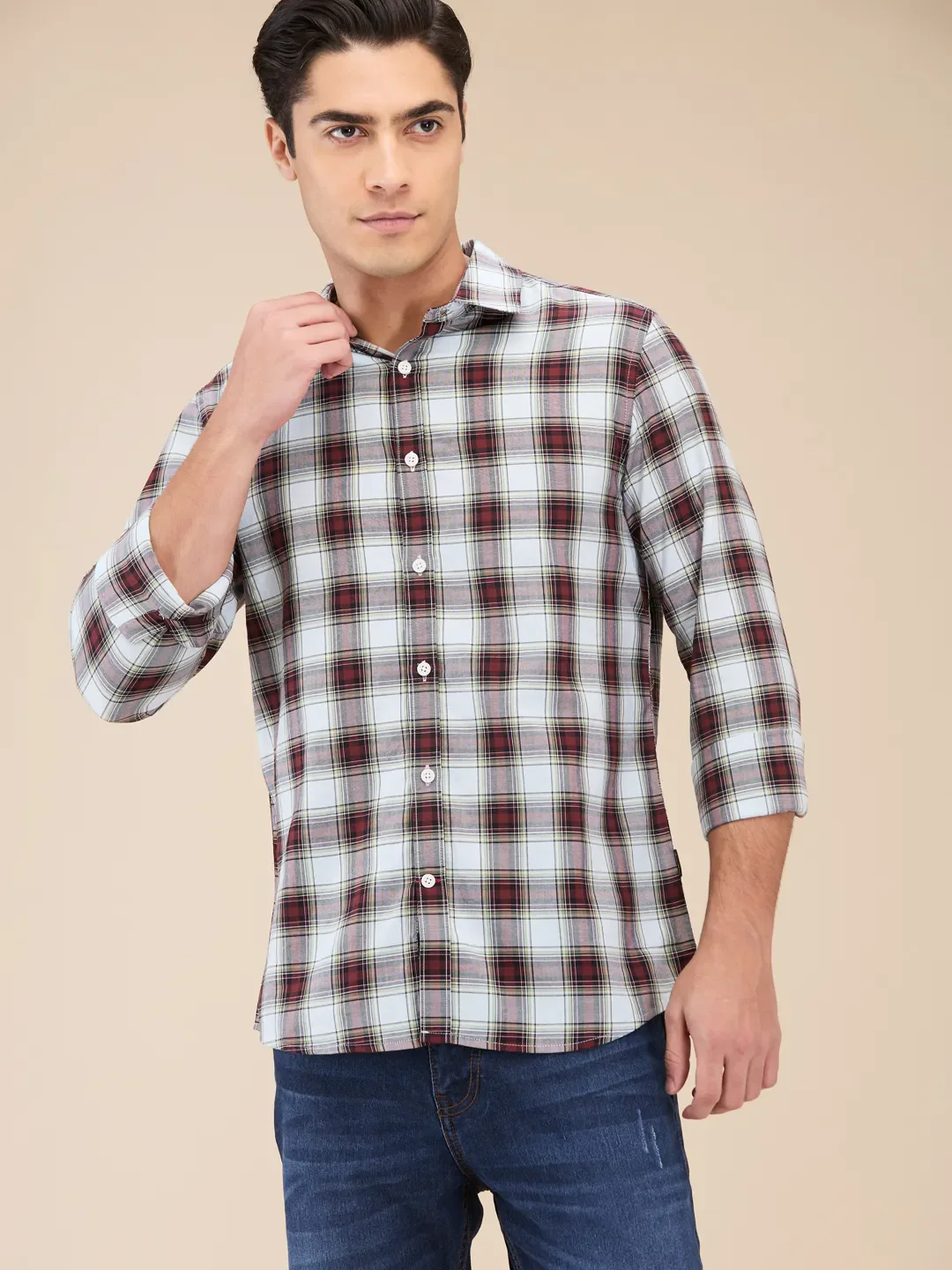 Red Slim Straight Fit Regular Collar Long Sleeves Men's Shirt by Being Human Clothing
