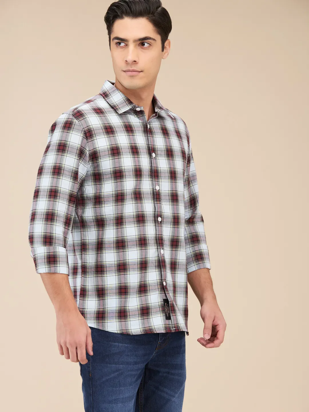 Red Slim Straight Fit Regular Collar Long Sleeves Men's Shirt by Being Human Clothing - Image 4
