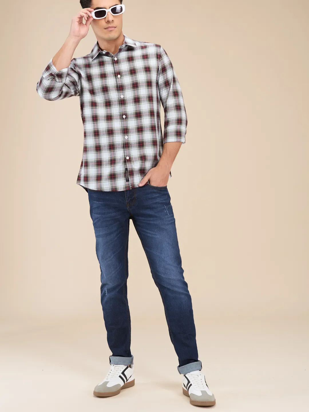 Red Slim Straight Fit Regular Collar Long Sleeves Men's Shirt by Being Human Clothing - Image 6