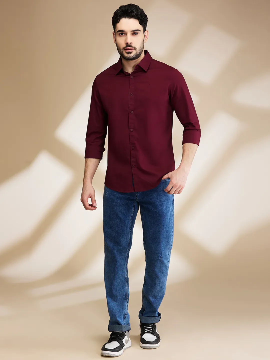 Red Slim Straight Fit Regular Collar Long Sleeves Men's Shirt by Being Human Clothing - Image 2