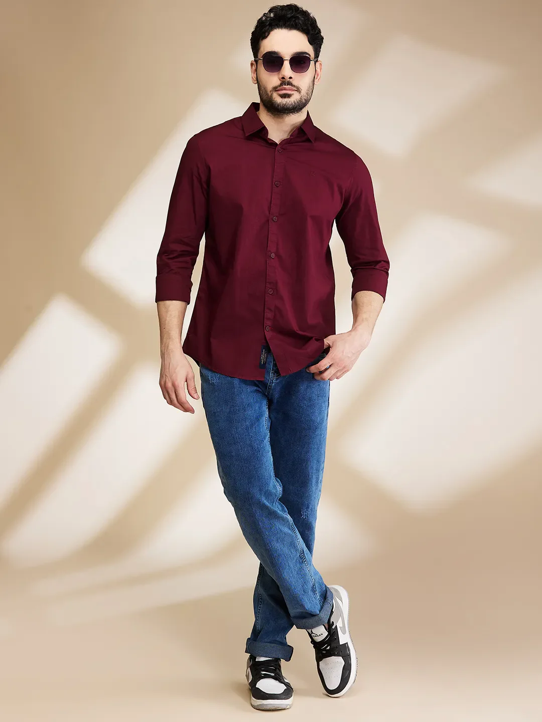 Red Slim Straight Fit Regular Collar Long Sleeves Men's Shirt by Being Human Clothing - Image 6