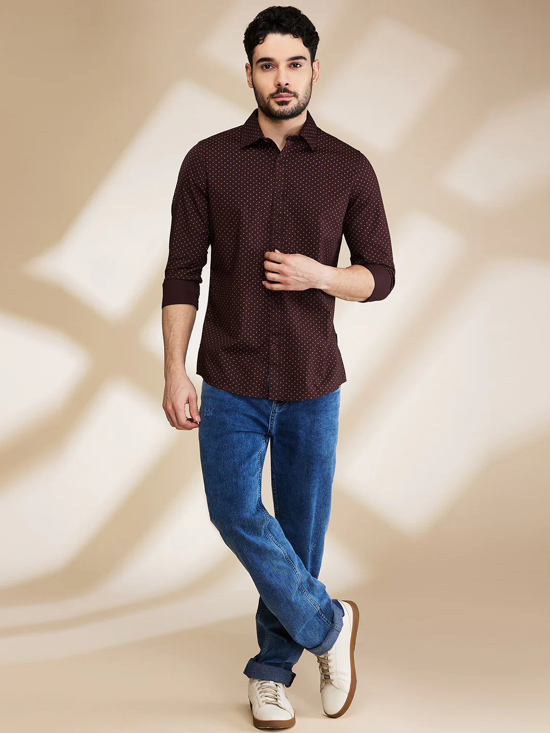 Red Slim Straight Fit Regular Collar Long Sleeves Men's Shirt by Being Human Clothing - Image 2