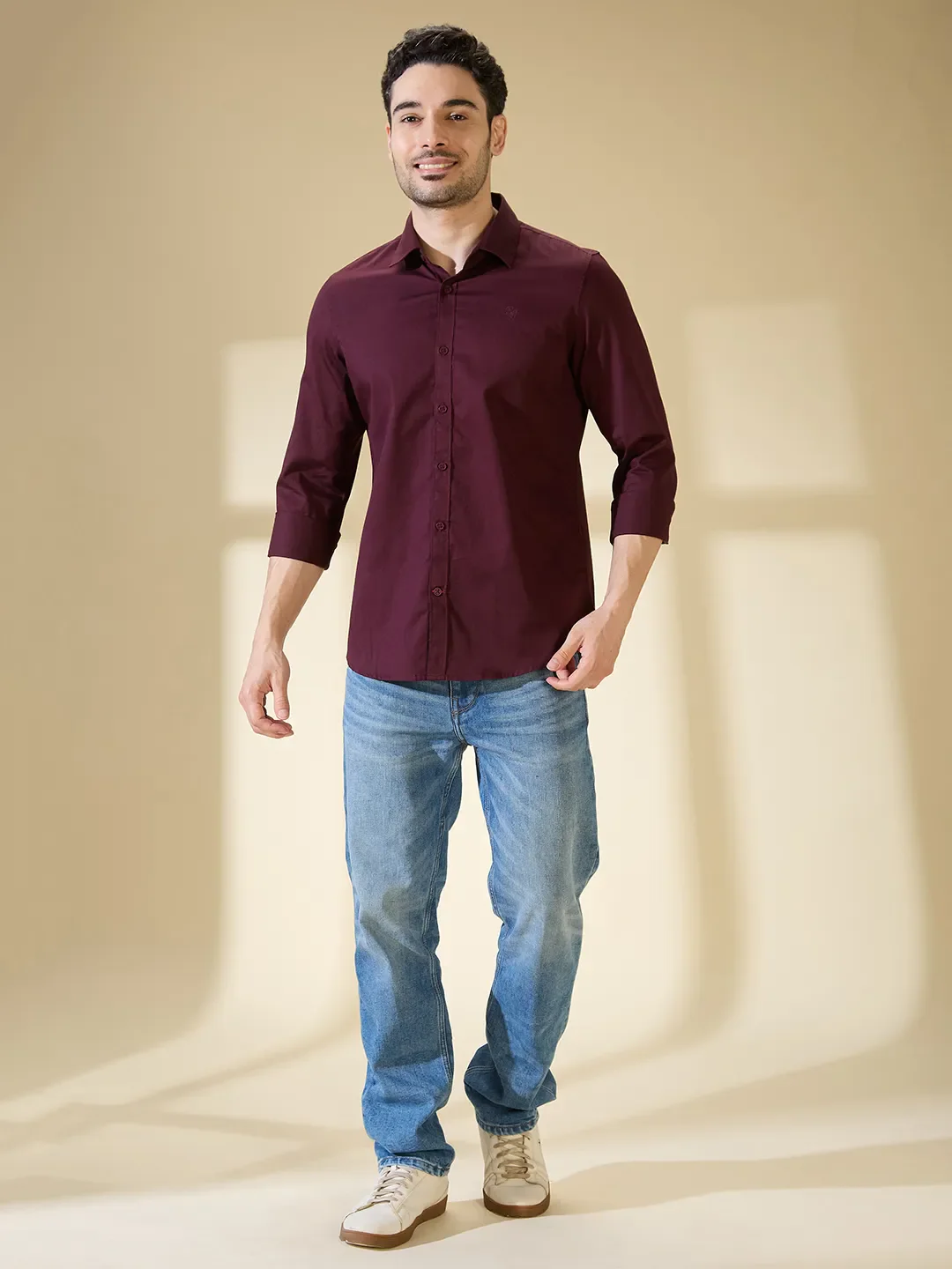 Wine Slim Fit Regular Collar Men's Shirt by Being Human Clothing - Image 2