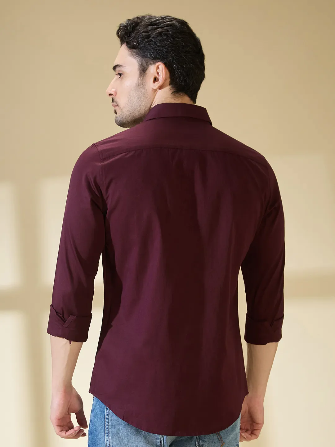 Wine Slim Fit Regular Collar Men's Shirt by Being Human Clothing - Image 3