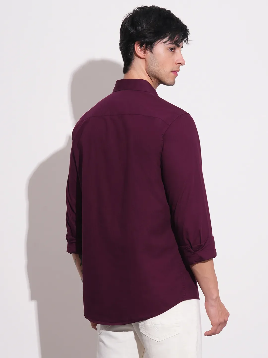 Red Slim Straight Fit Regular Collar Long Sleeves Men's Shirt by Being Human Clothing - Image 3