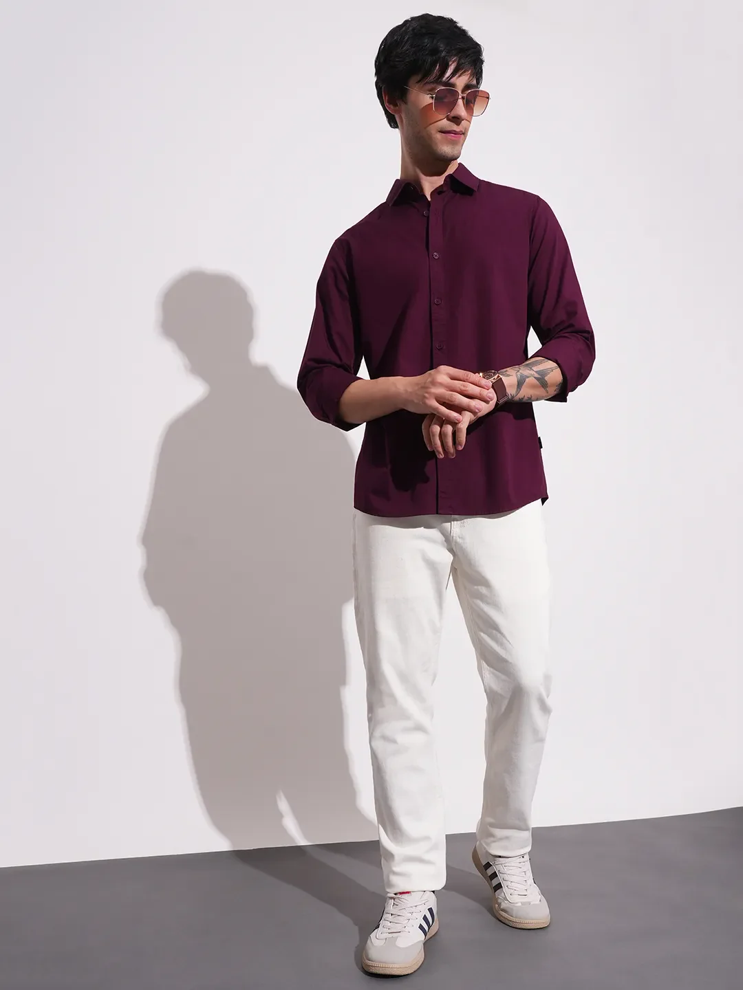 Red Slim Straight Fit Regular Collar Long Sleeves Men's Shirt by Being Human Clothing - Image 4
