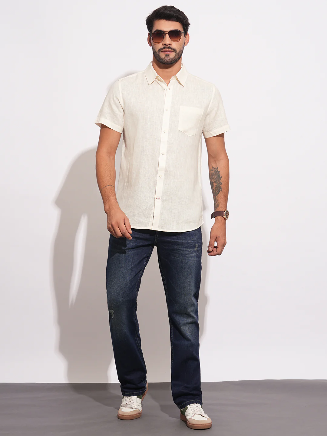 Yellow Regular Fit Regular Collar Men's Shirt by Being Human Clothing - Image 5