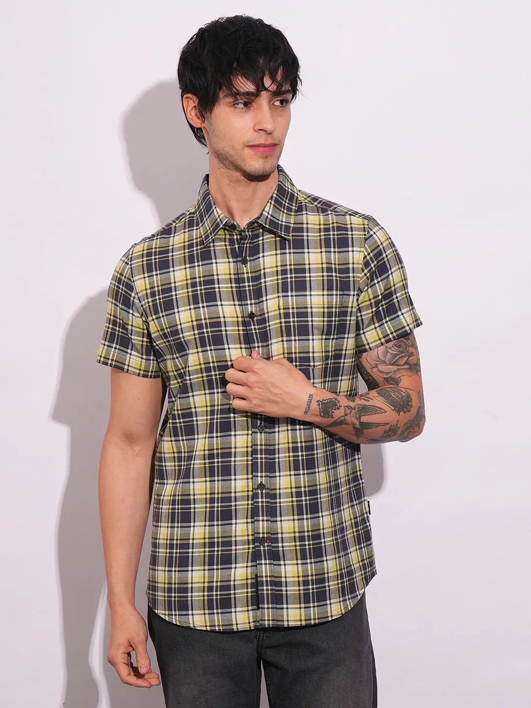 Yellow Slim Fit Regular Collar Men's Shirt by Being Human Clothing