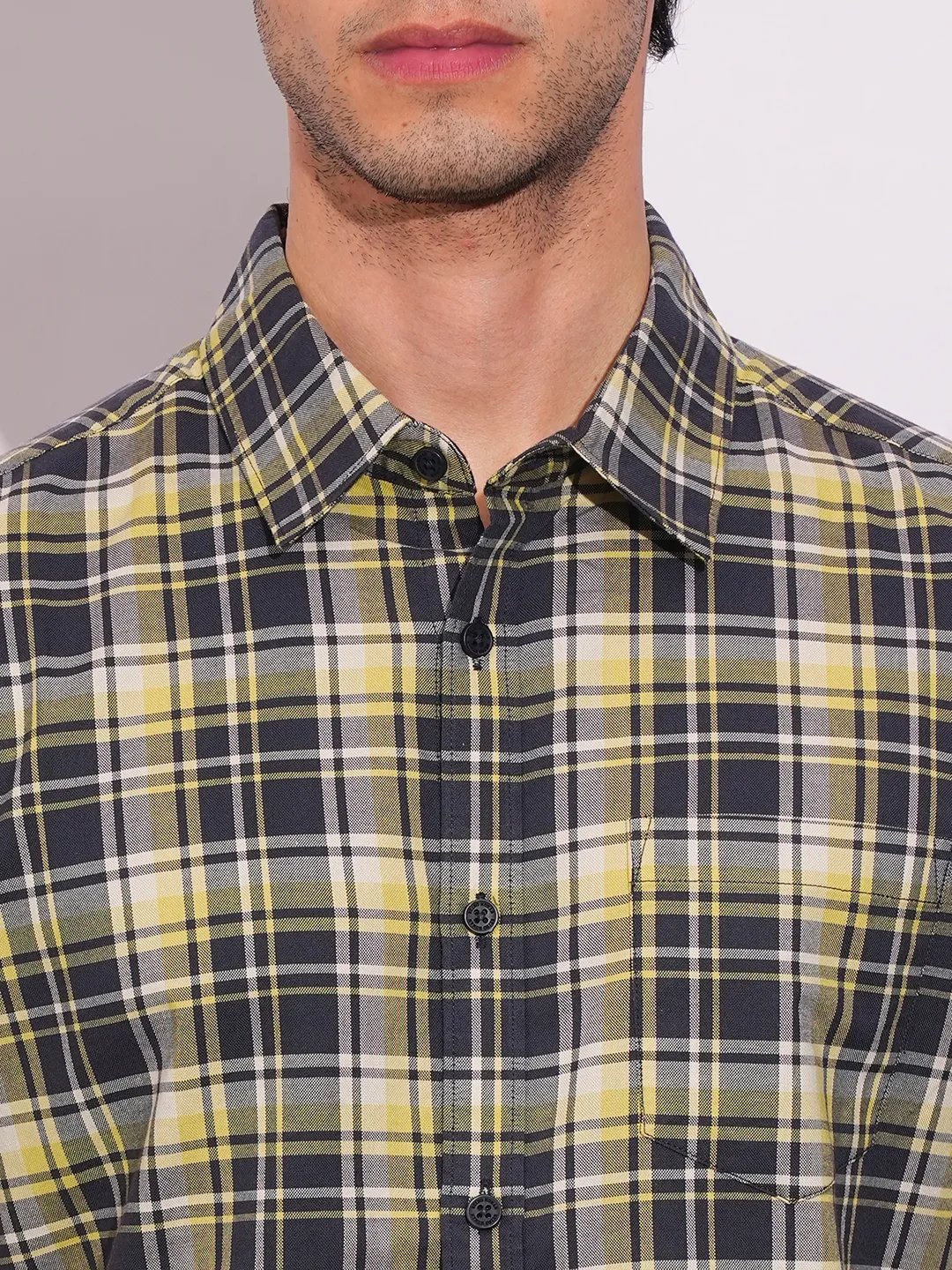Yellow Slim Fit Regular Collar Men's Shirt by Being Human Clothing - Image 5