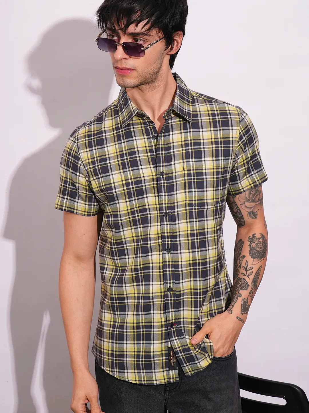 Yellow Slim Fit Regular Collar Men's Shirt by Being Human Clothing - Image 6