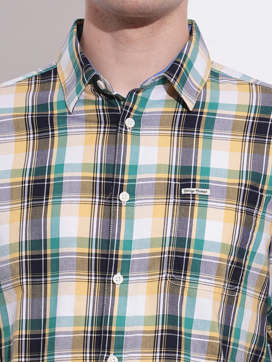 Yellow Regular Fit Regular Collar Men's Shirt by Being Human Clothing - Image 4