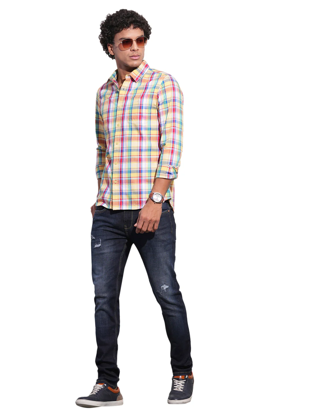 Yellow Regular Fit Regular Collar Men's Shirt by Being Human Clothing - Image 5