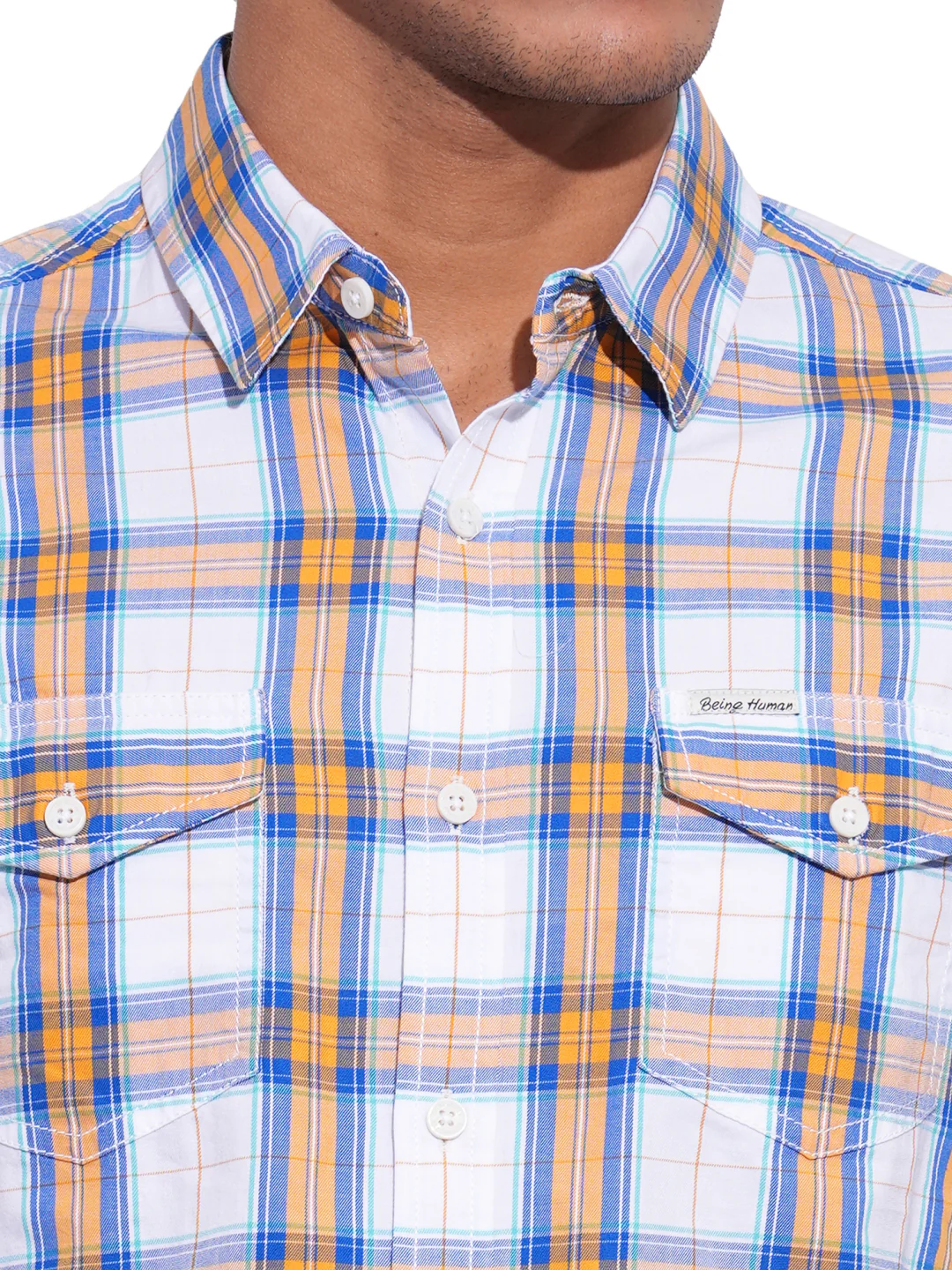 Yellow Regular Fit Regular Collar Men's Shirt by Being Human Clothing - Image 4