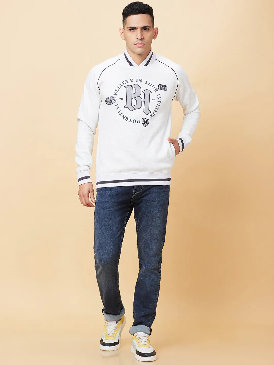 Grey Regular Fit High Neck Men's Sweatshirt by Being Human Clothing - Image 2