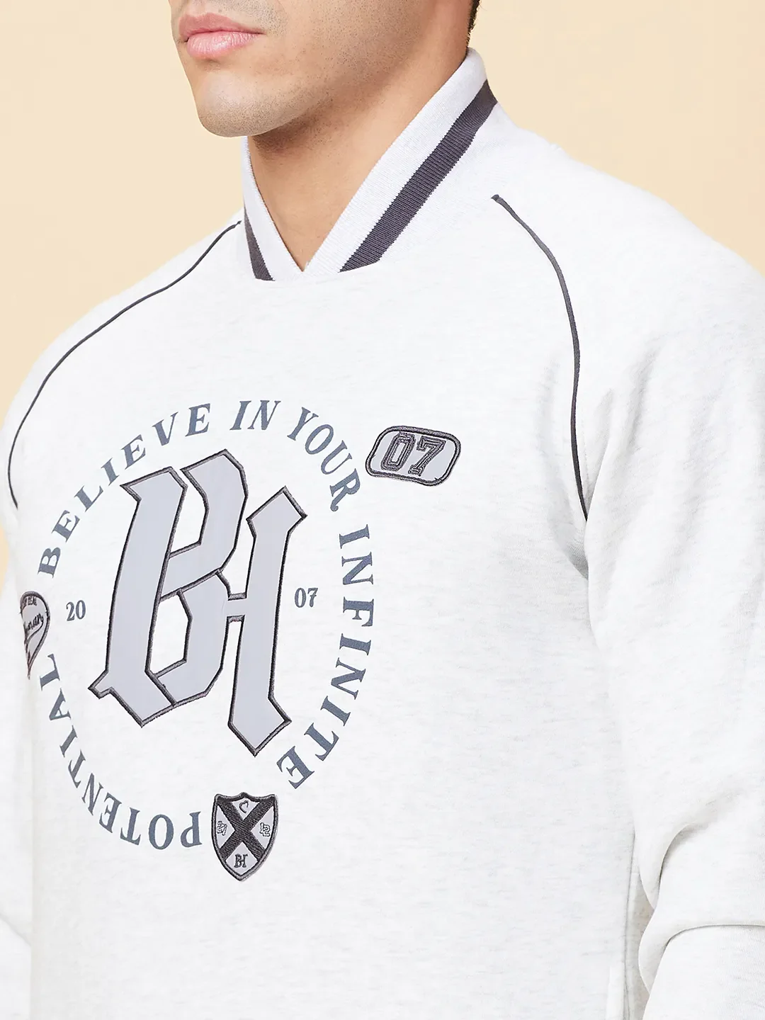 Grey Regular Fit High Neck Men's Sweatshirt by Being Human Clothing - Image 5