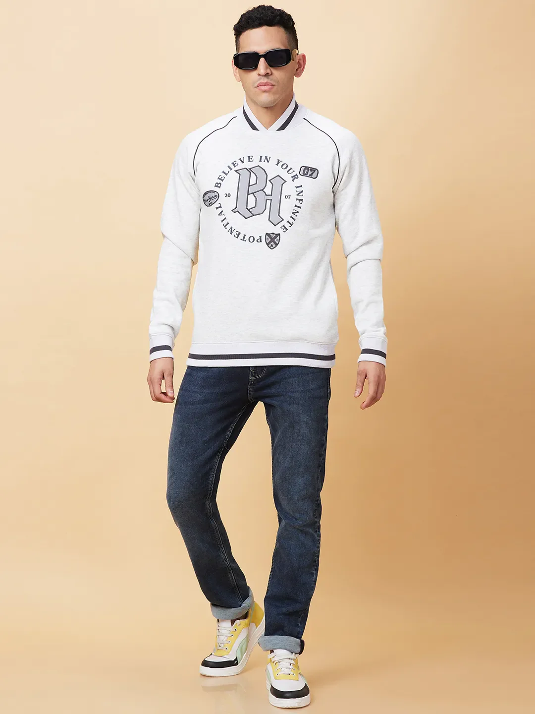 Grey Regular Fit High Neck Men's Sweatshirt by Being Human Clothing - Image 6