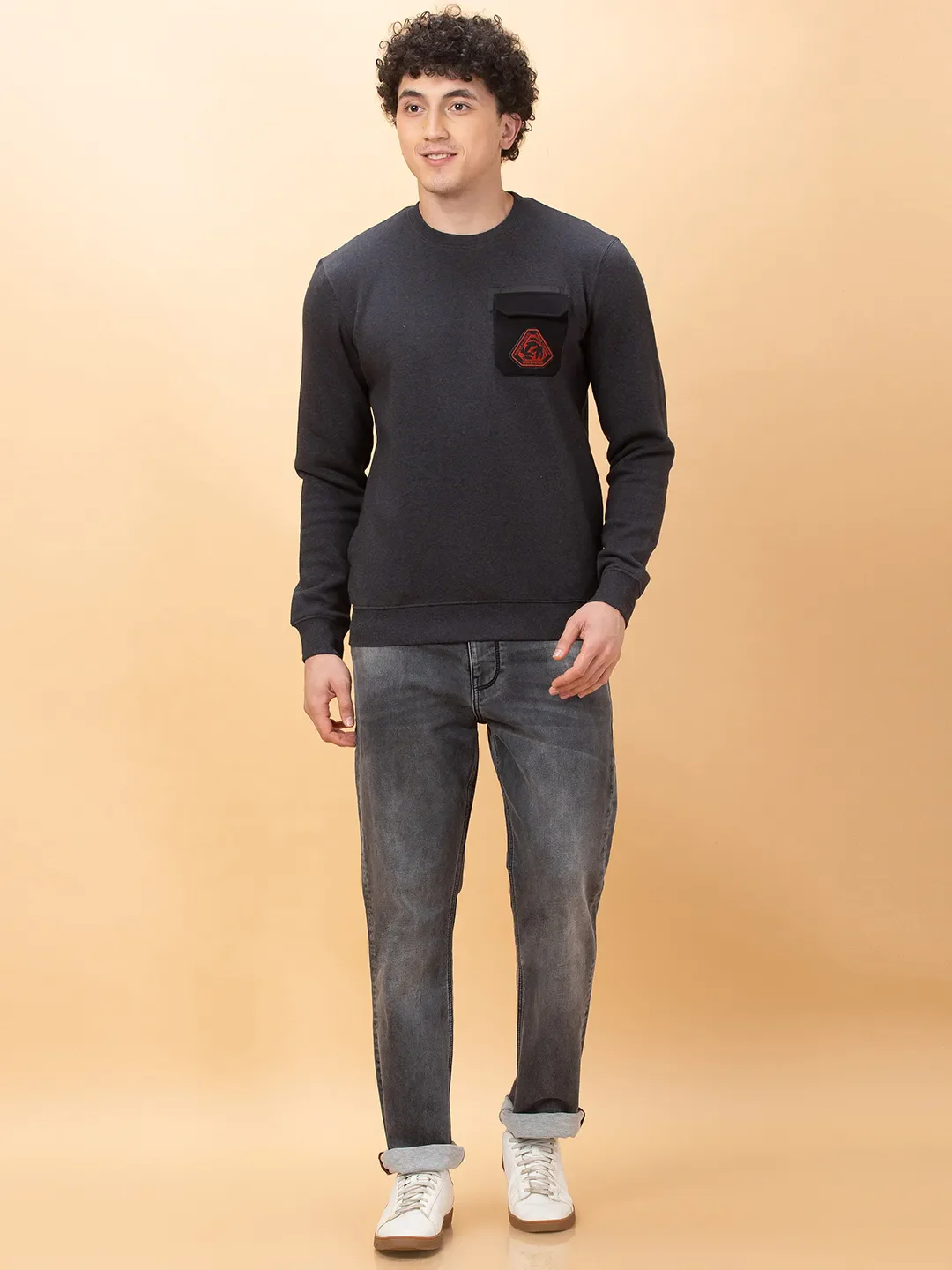 Grey Regular Fit Round Neck Men's Sweatshirt by Being Human Clothing - Image 2