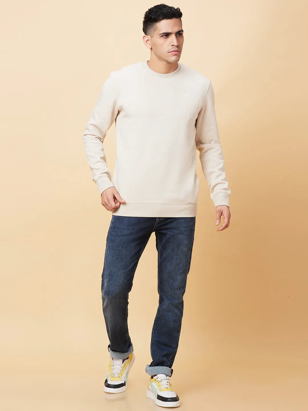 Beige Regular Fit Round Neck Men's Sweatshirt by Being Human Clothing - Image 2