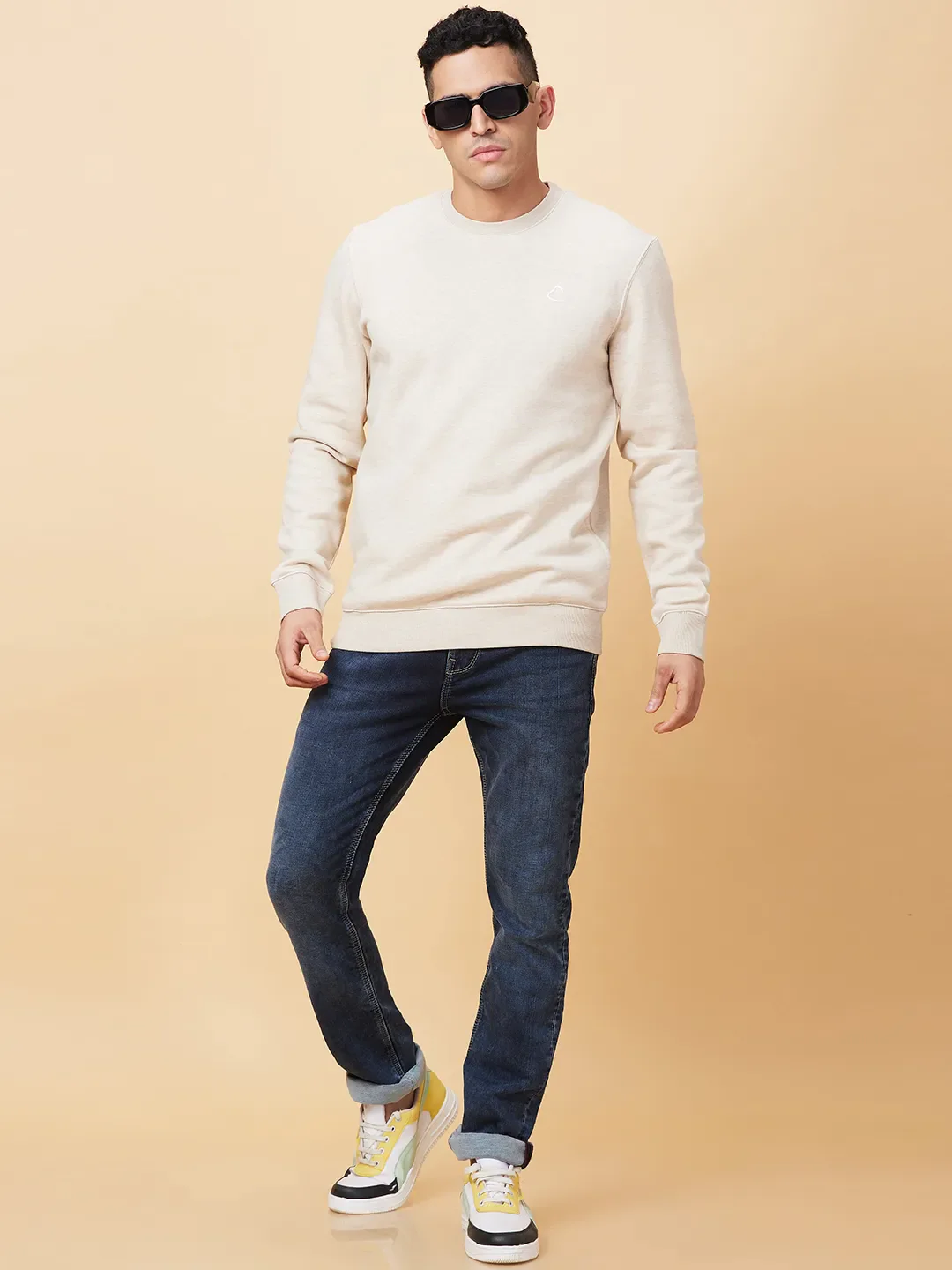 Beige Regular Fit Round Neck Men's Sweatshirt by Being Human Clothing - Image 6
