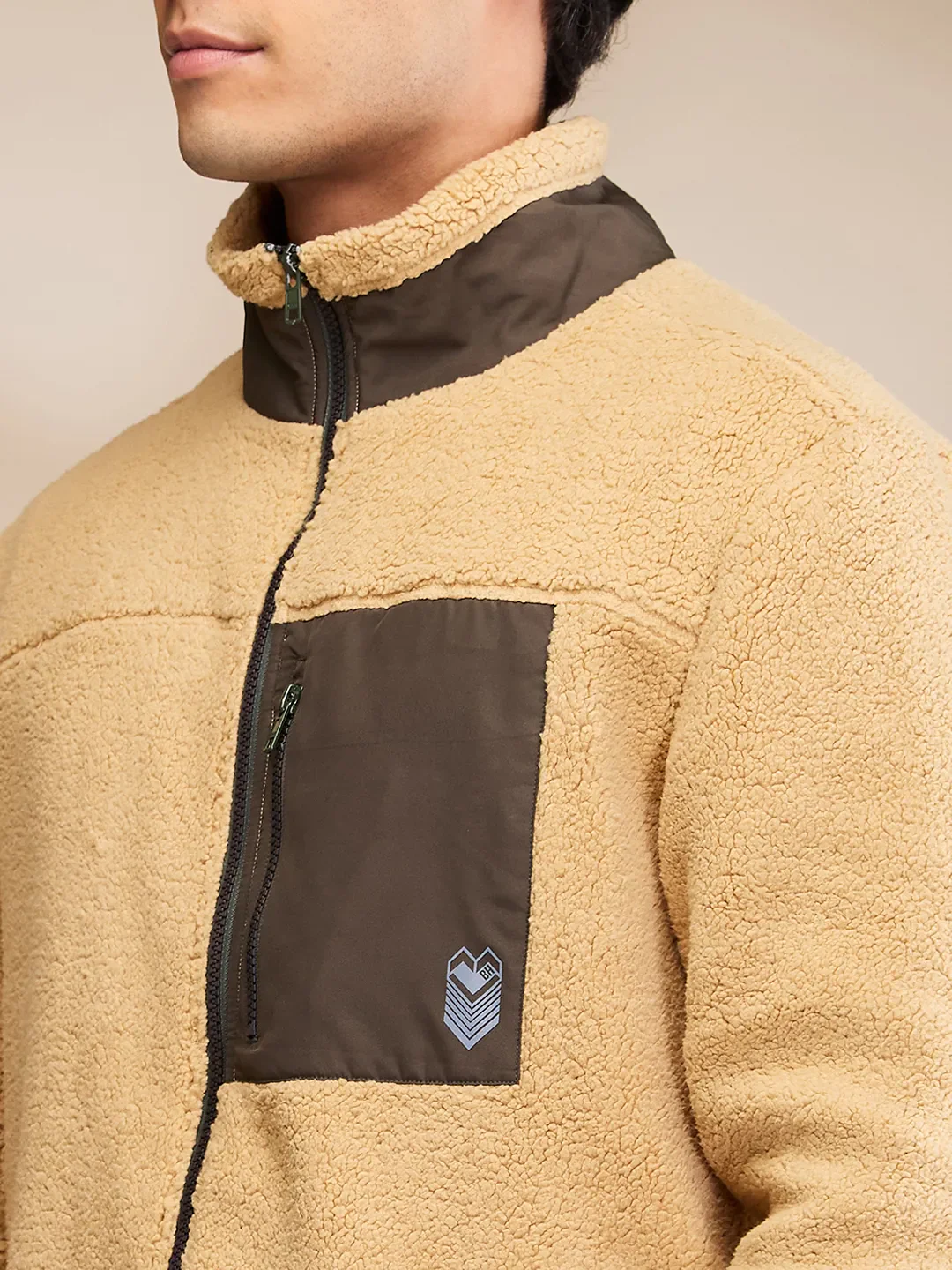 Beige Regular Fit High Neck Men's Sweatshirt by Being Human Clothing - Image 5