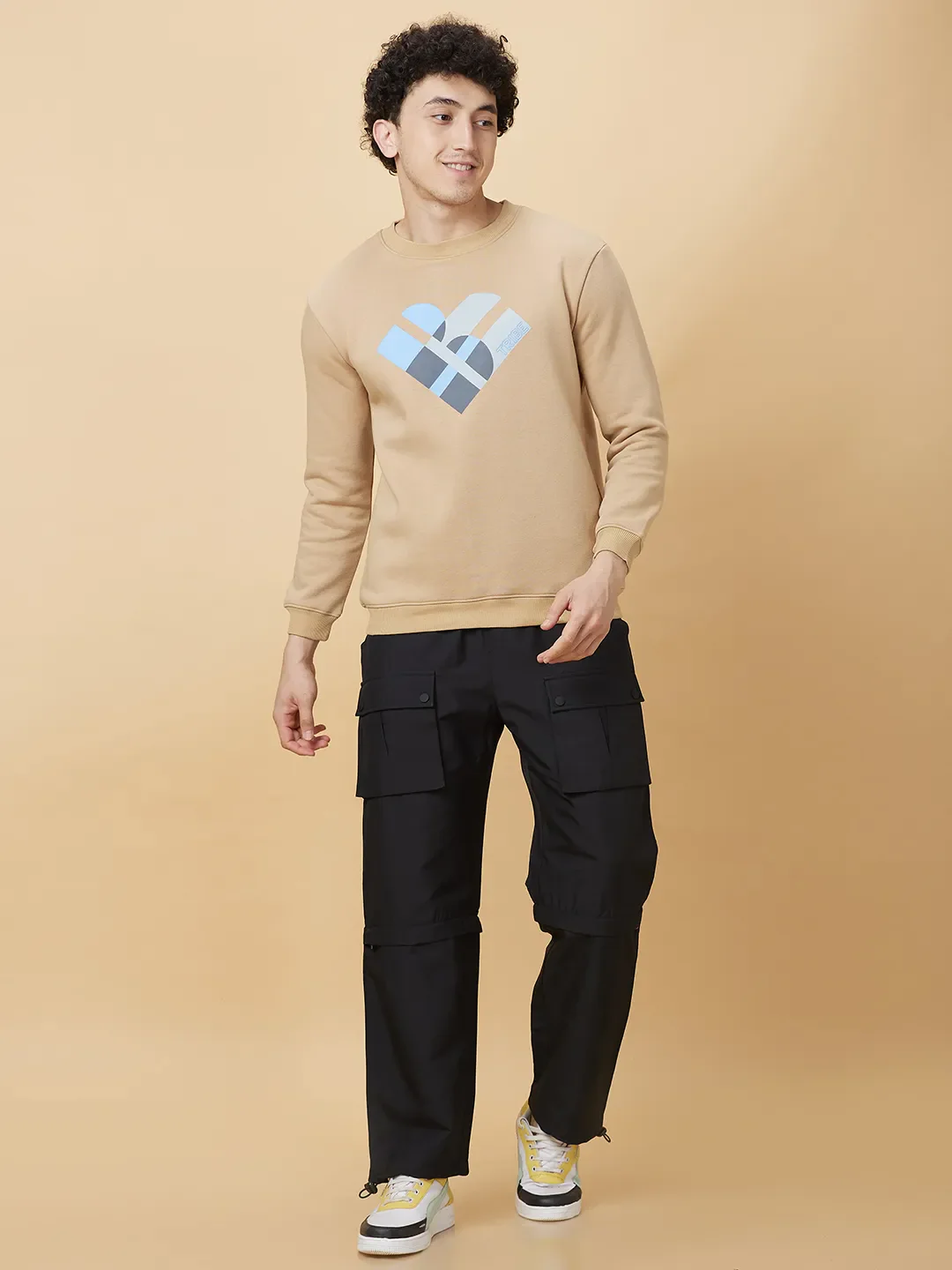 Beige Regular Fit Round Neck Men's Sweatshirt by Being Human Clothing - Image 2