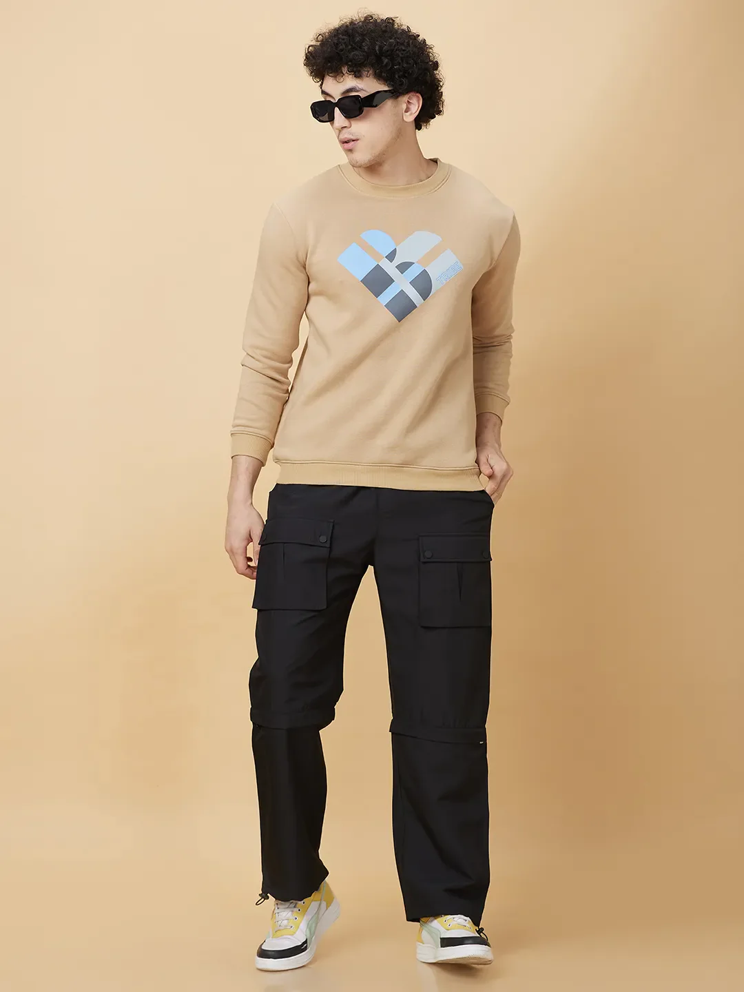 Beige Regular Fit Round Neck Men's Sweatshirt by Being Human Clothing - Image 6