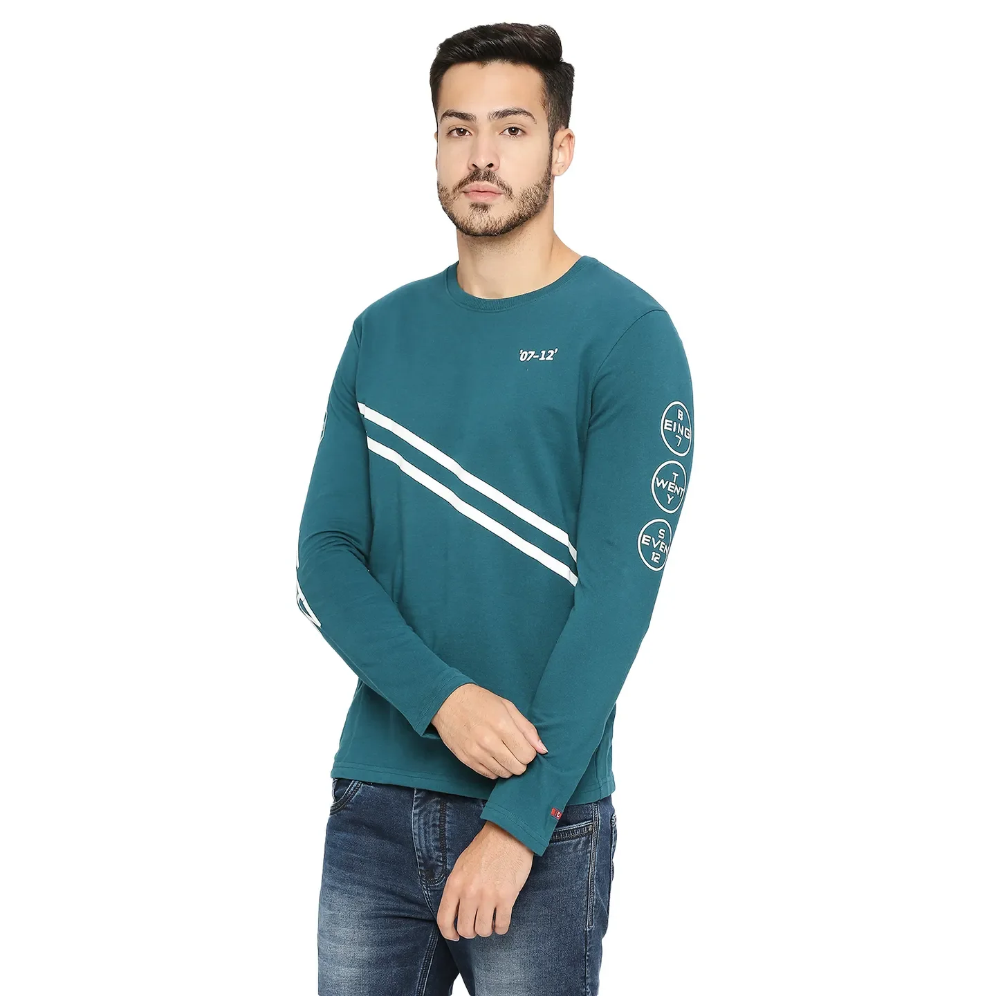 Green Regular Fit Round Neck Long Sleeves Cotton Men's Sweatshirt by Being Human Clothing - Image 2
