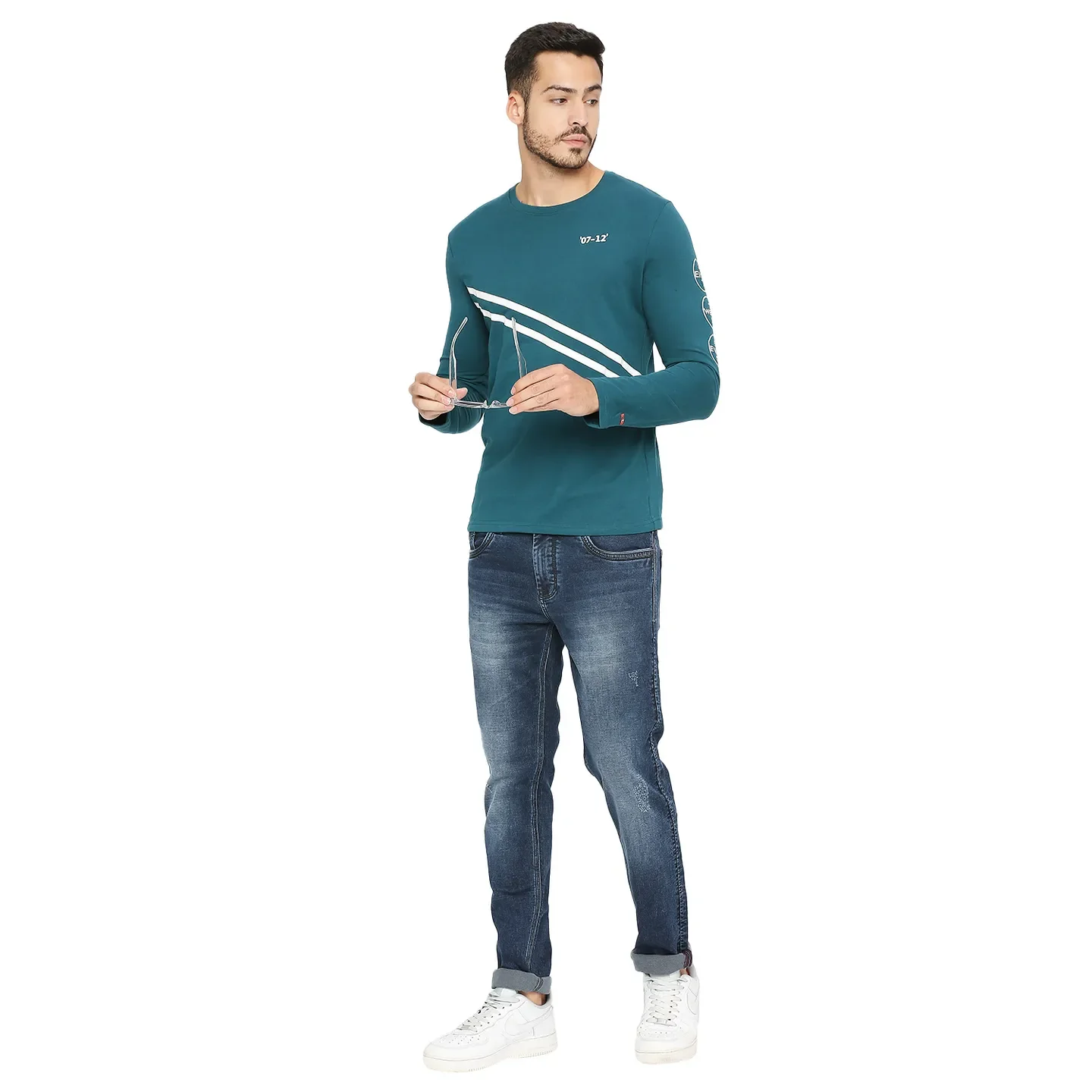 Green Regular Fit Round Neck Long Sleeves Cotton Men's Sweatshirt by Being Human Clothing - Image 6