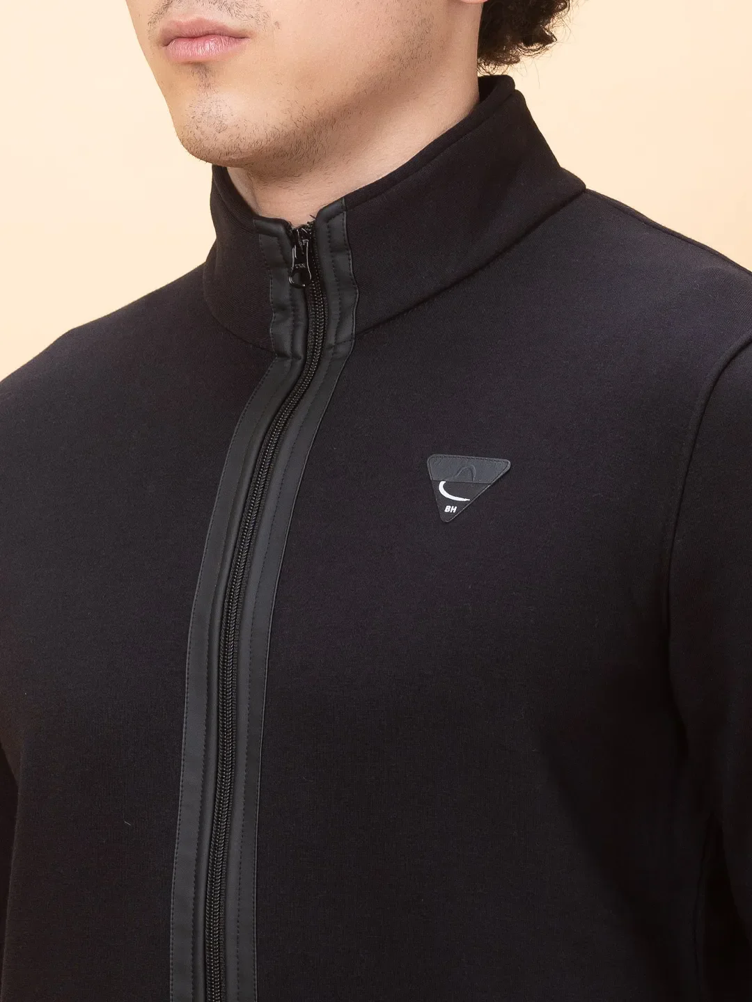 Black Regular Fit High Neck Men's Sweatshirt by Being Human Clothing - Image 5