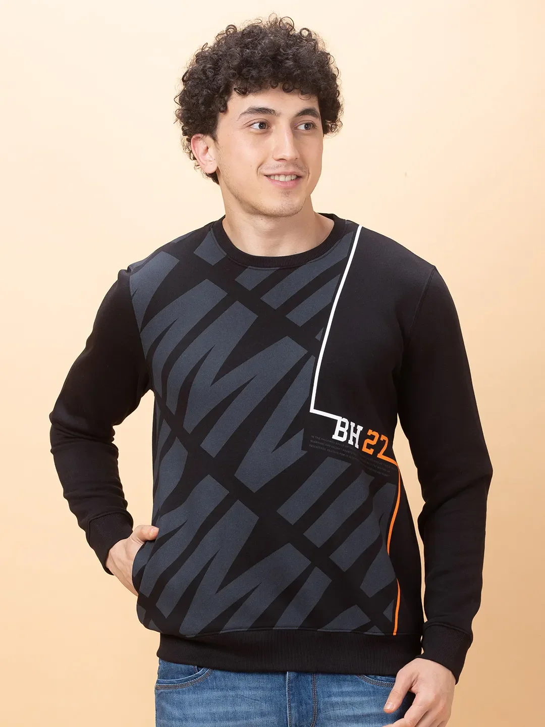 Black Regular Fit Round Neck Men's Sweatshirt by Being Human Clothing