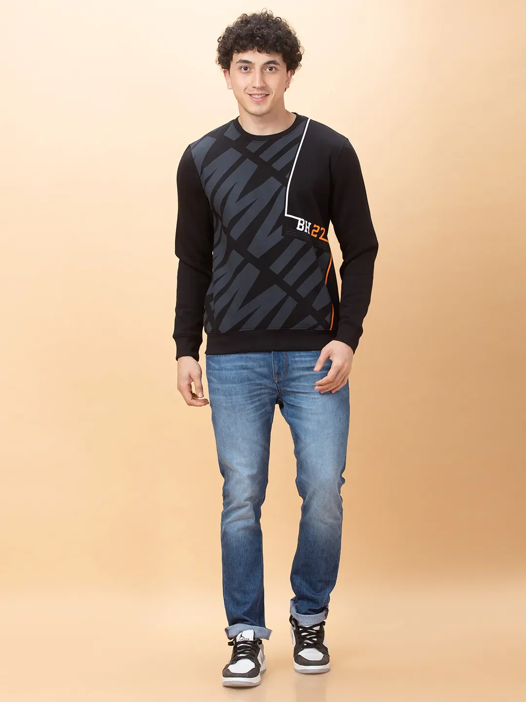 Black Regular Fit Round Neck Men's Sweatshirt by Being Human Clothing - Image 2