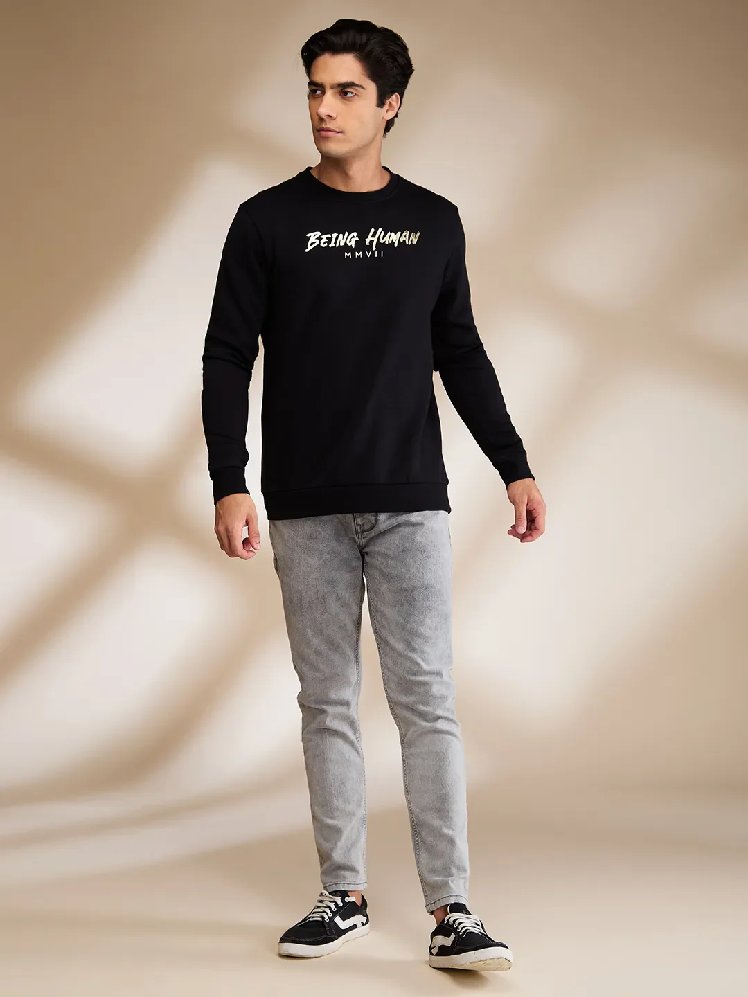 Black Regular Fit Round Neck Long Sleeves Men's Sweatshirt by Being Human Clothing - Image 2