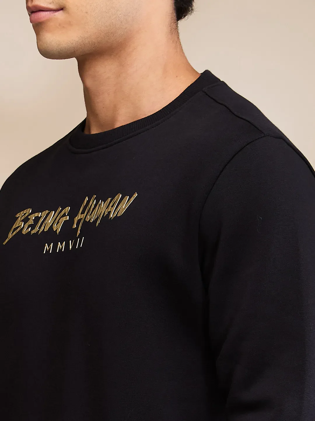 Black Regular Fit Round Neck Long Sleeves Men's Sweatshirt by Being Human Clothing - Image 5