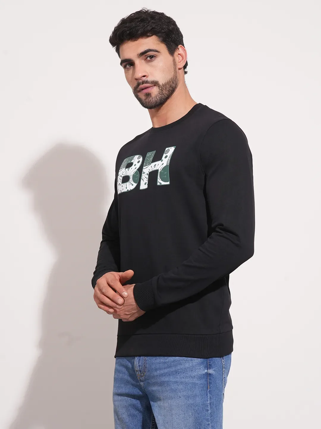 Black Regular Fit Round Neck Long Sleeves Men's Sweatshirt by Being Human Clothing - Image 4