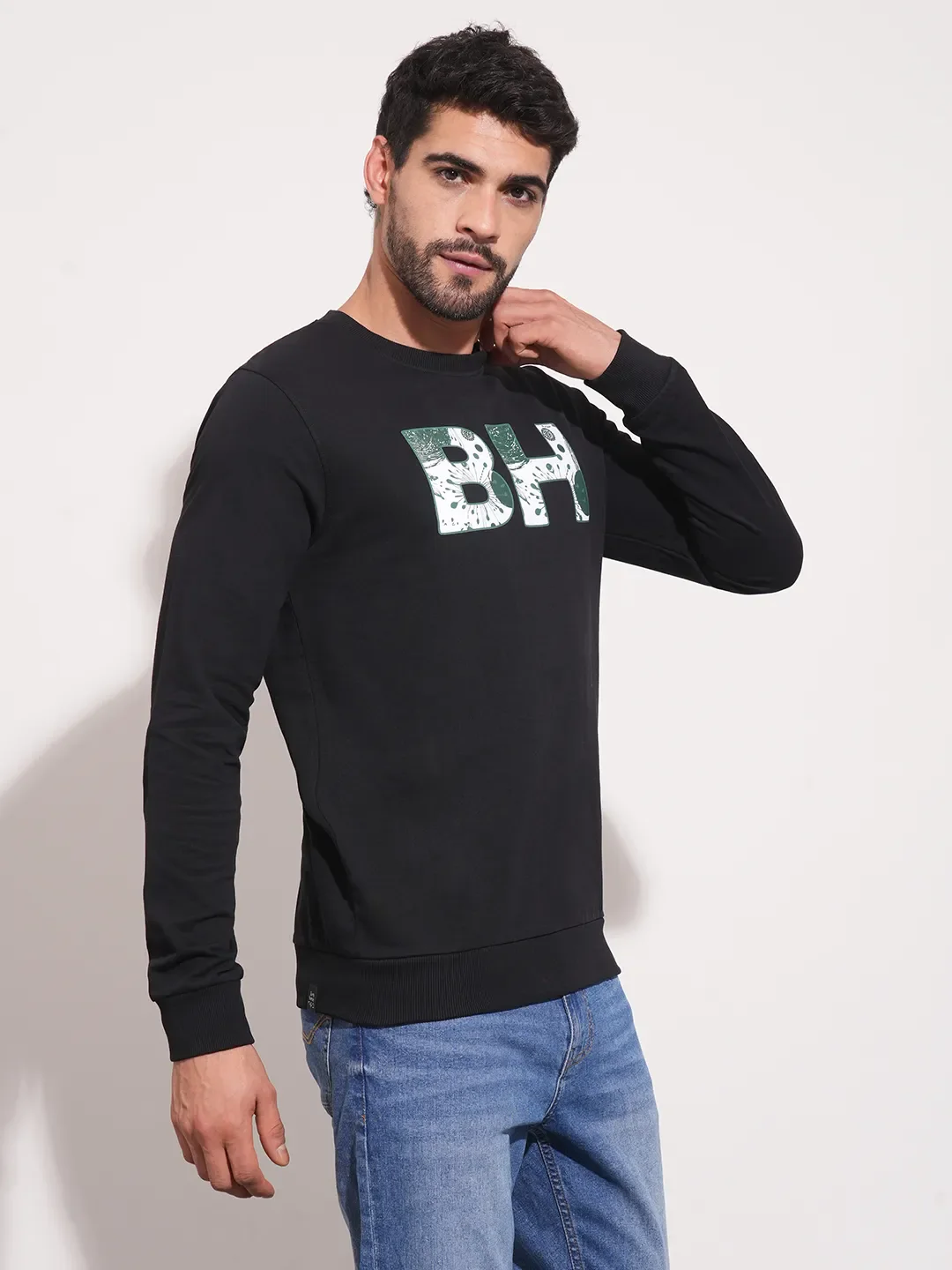 Black Regular Fit Round Neck Long Sleeves Men's Sweatshirt by Being Human Clothing - Image 7