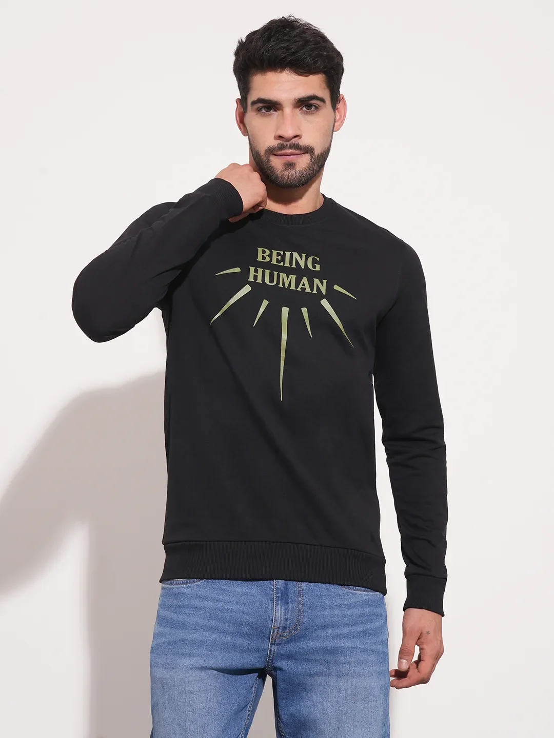 Black Regular Fit Round Neck Long Sleeves Men's Sweatshirt by Being Human Clothing
