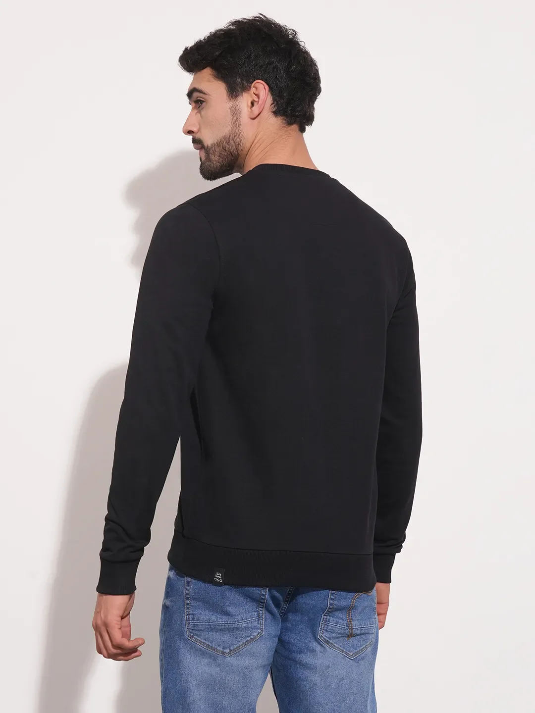 Black Regular Fit Round Neck Long Sleeves Men's Sweatshirt by Being Human Clothing - Image 3