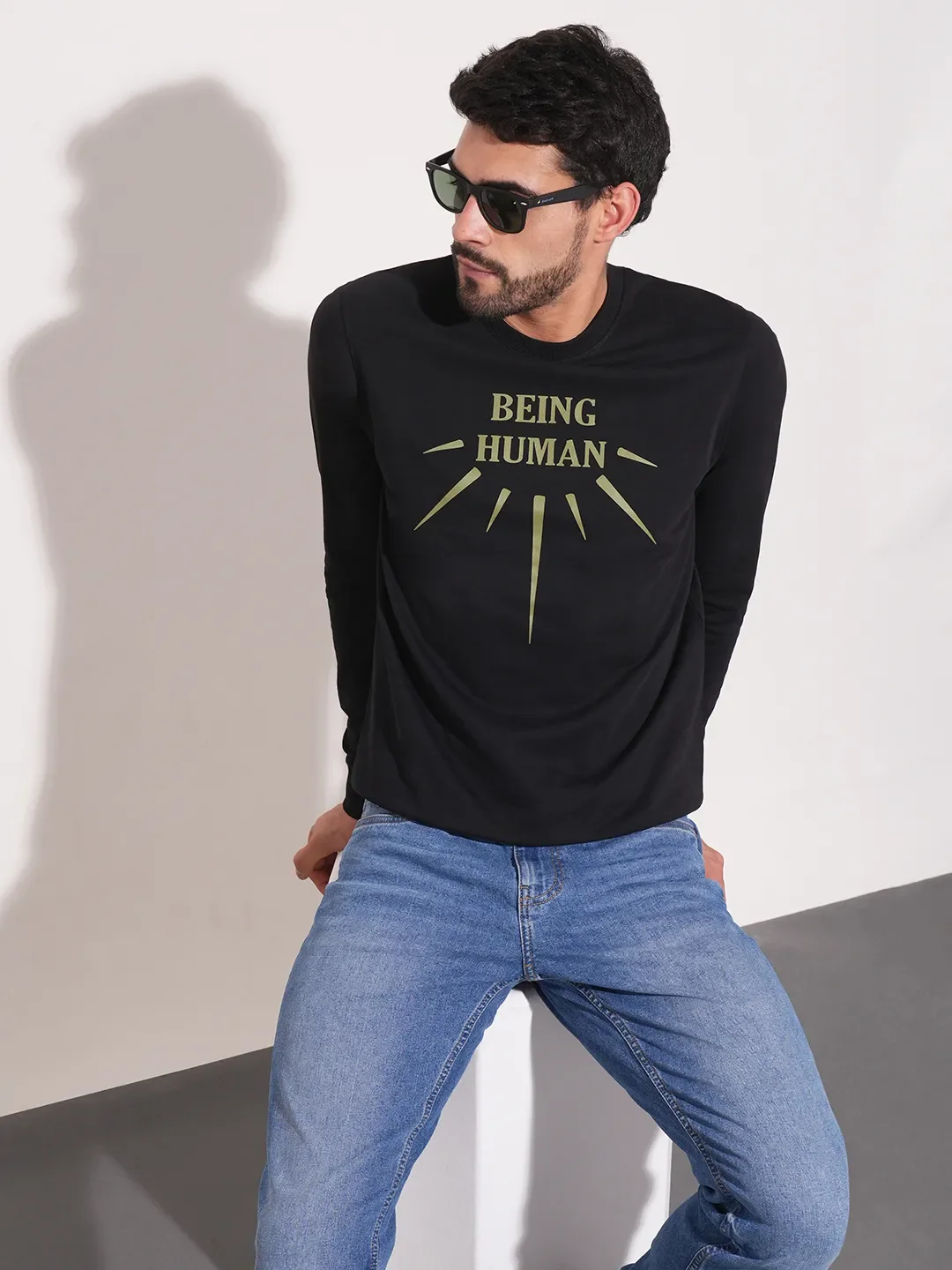 Black Regular Fit Round Neck Long Sleeves Men's Sweatshirt by Being Human Clothing - Image 6