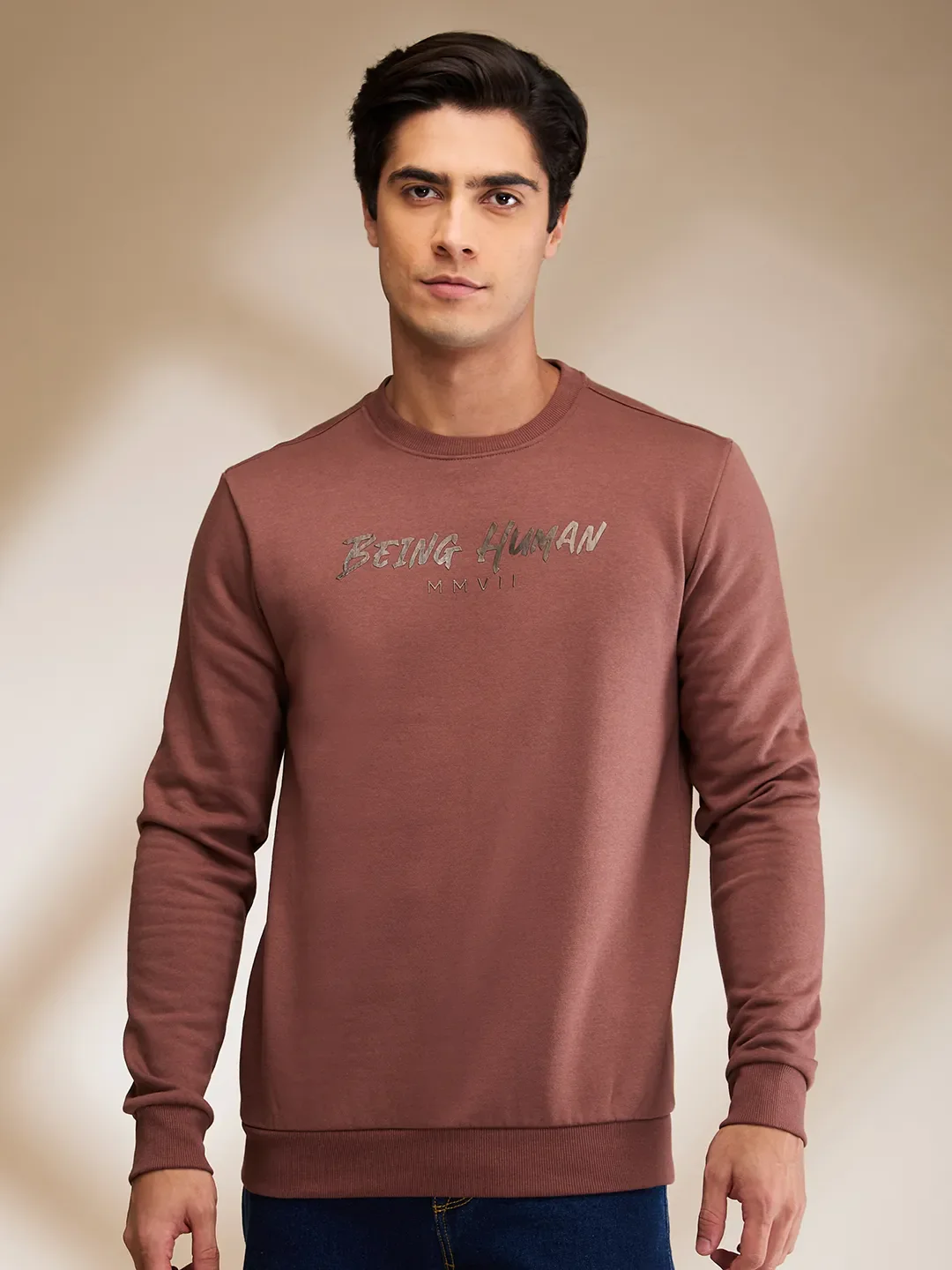Brown Regular Fit Round Neck Long Sleeves Men's Sweatshirt by Being Human Clothing