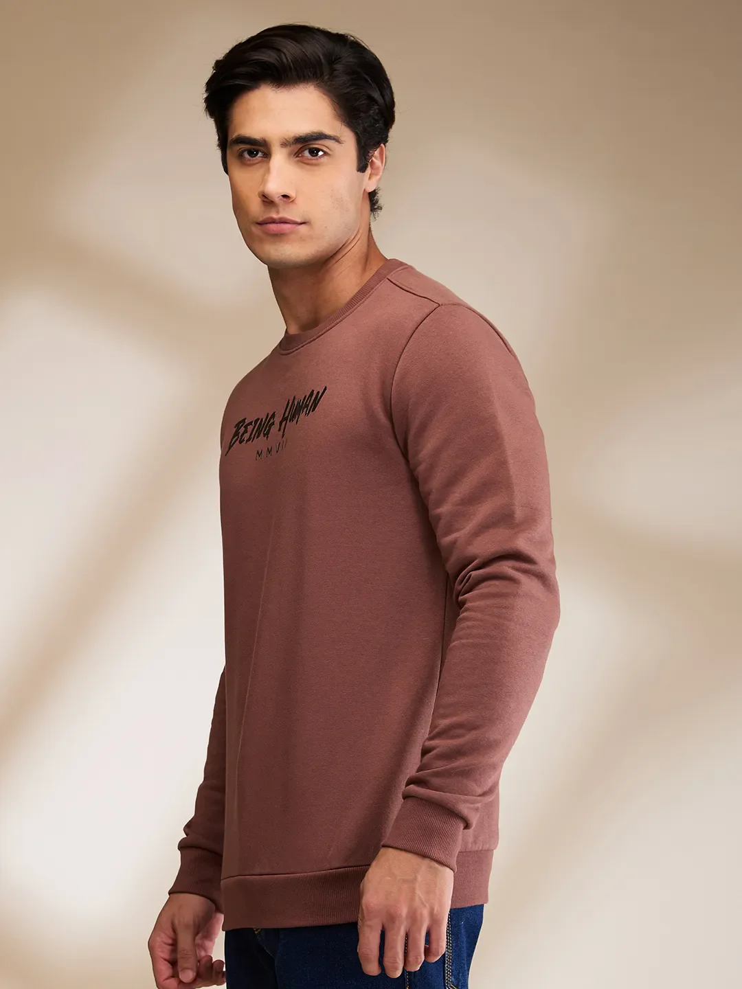 Brown Regular Fit Round Neck Long Sleeves Men's Sweatshirt by Being Human Clothing - Image 4