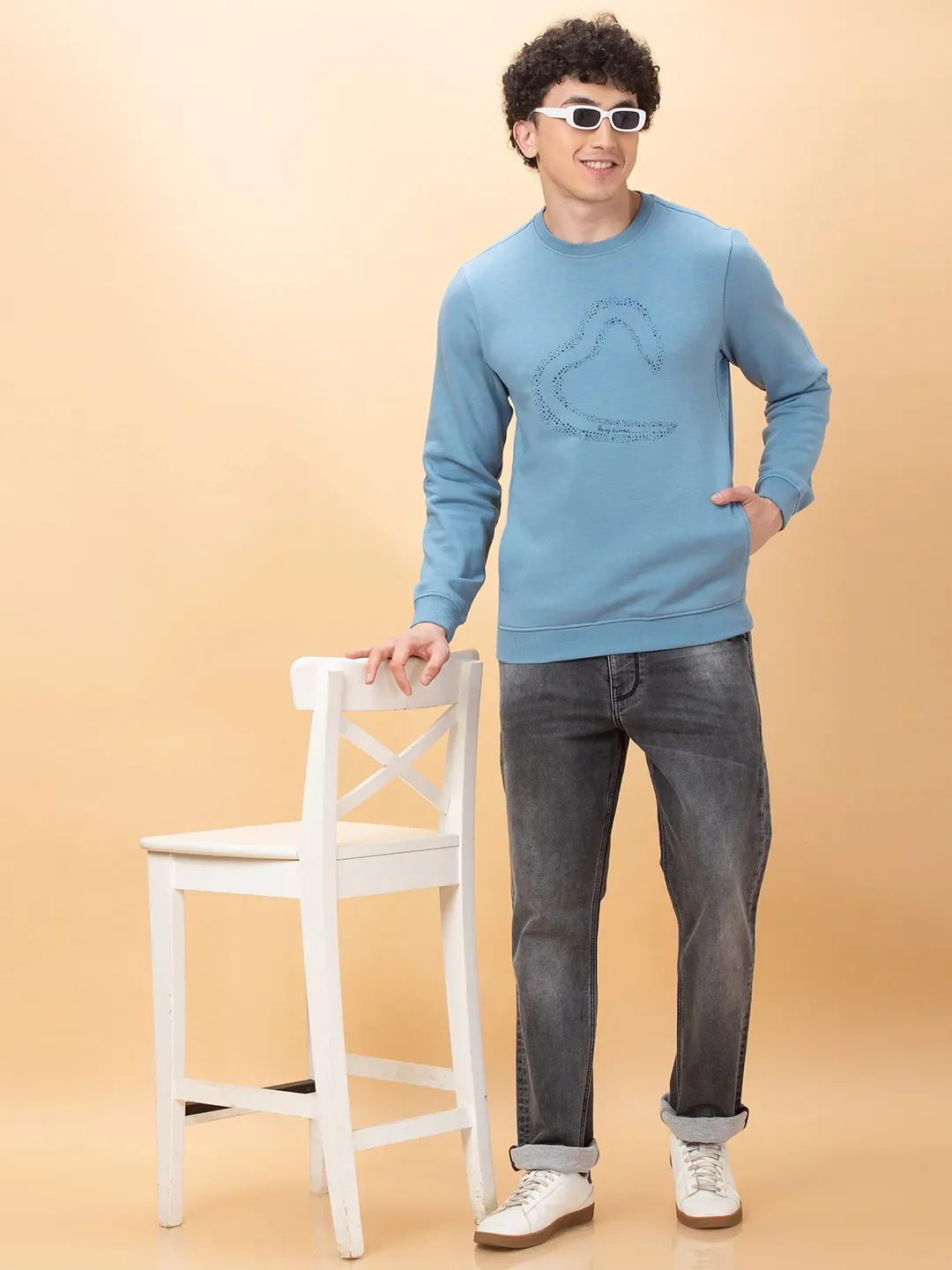 Blue Regular Fit Round Neck Long Sleeves Men's Sweatshirt by Being Human Clothing - Image 6