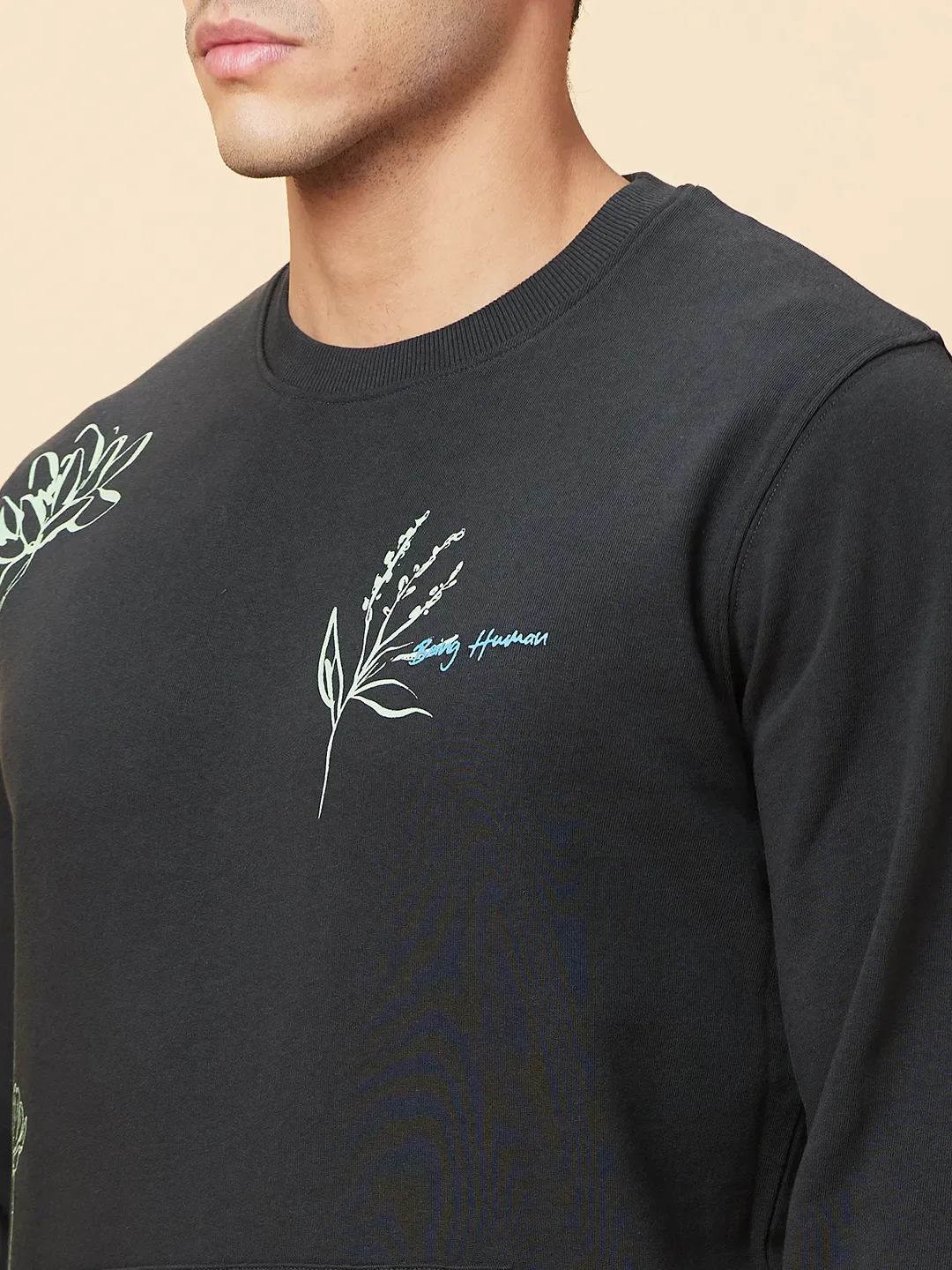 Grey Regular Fit Round Neck Men's Sweatshirt by Being Human Clothing - Image 5