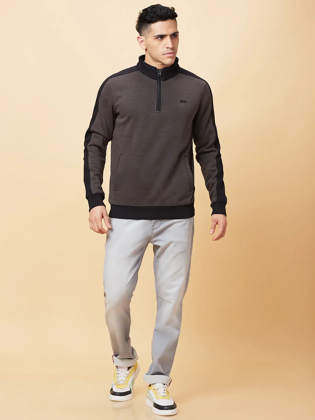 Brown Regular Fit High Neck Long Sleeves Men's Sweatshirt by Being Human Clothing - Image 2