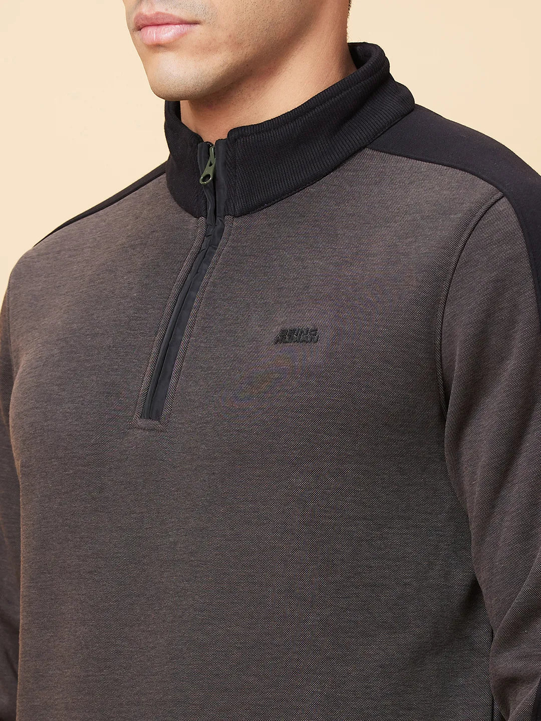 Brown Regular Fit High Neck Long Sleeves Men's Sweatshirt by Being Human Clothing - Image 5
