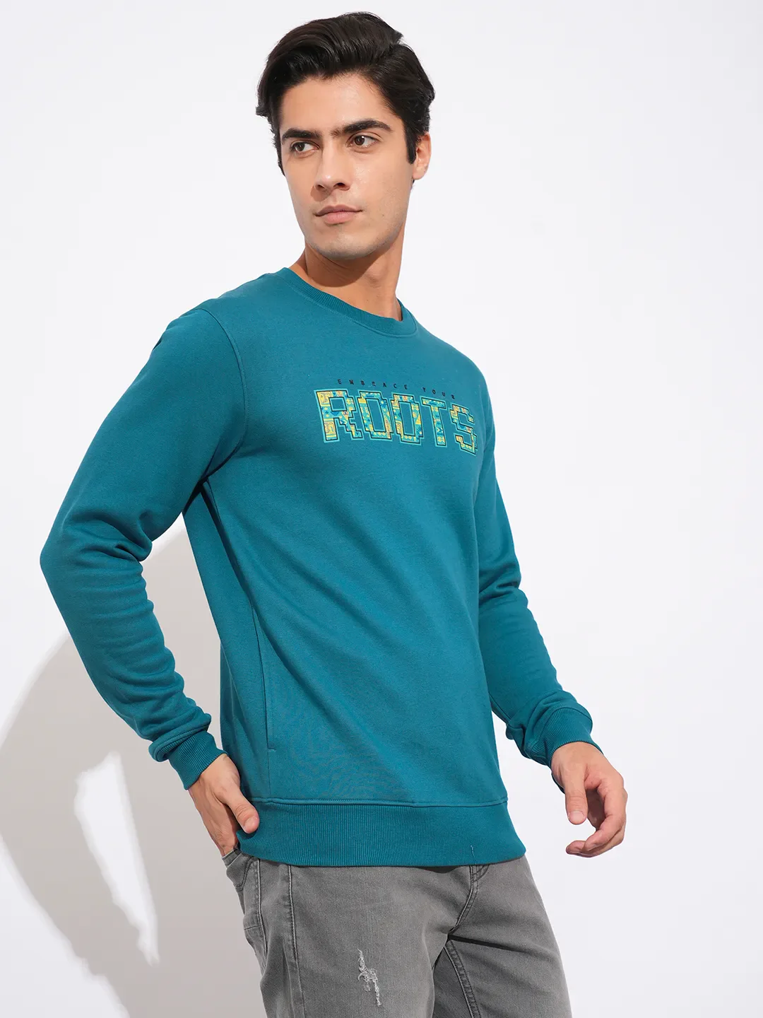 Teal Regular Fit Round Neck Men's Sweatshirt by Being Human Clothing - Image 2