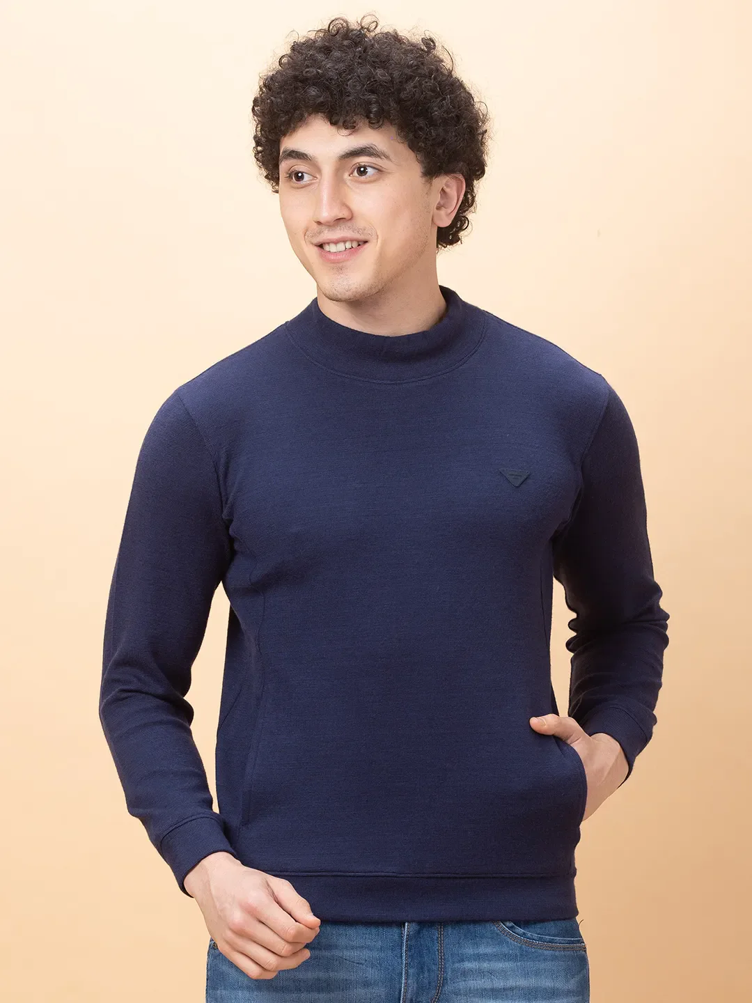 Blue Regular Fit High Neck Men's Sweatshirt by Being Human Clothing