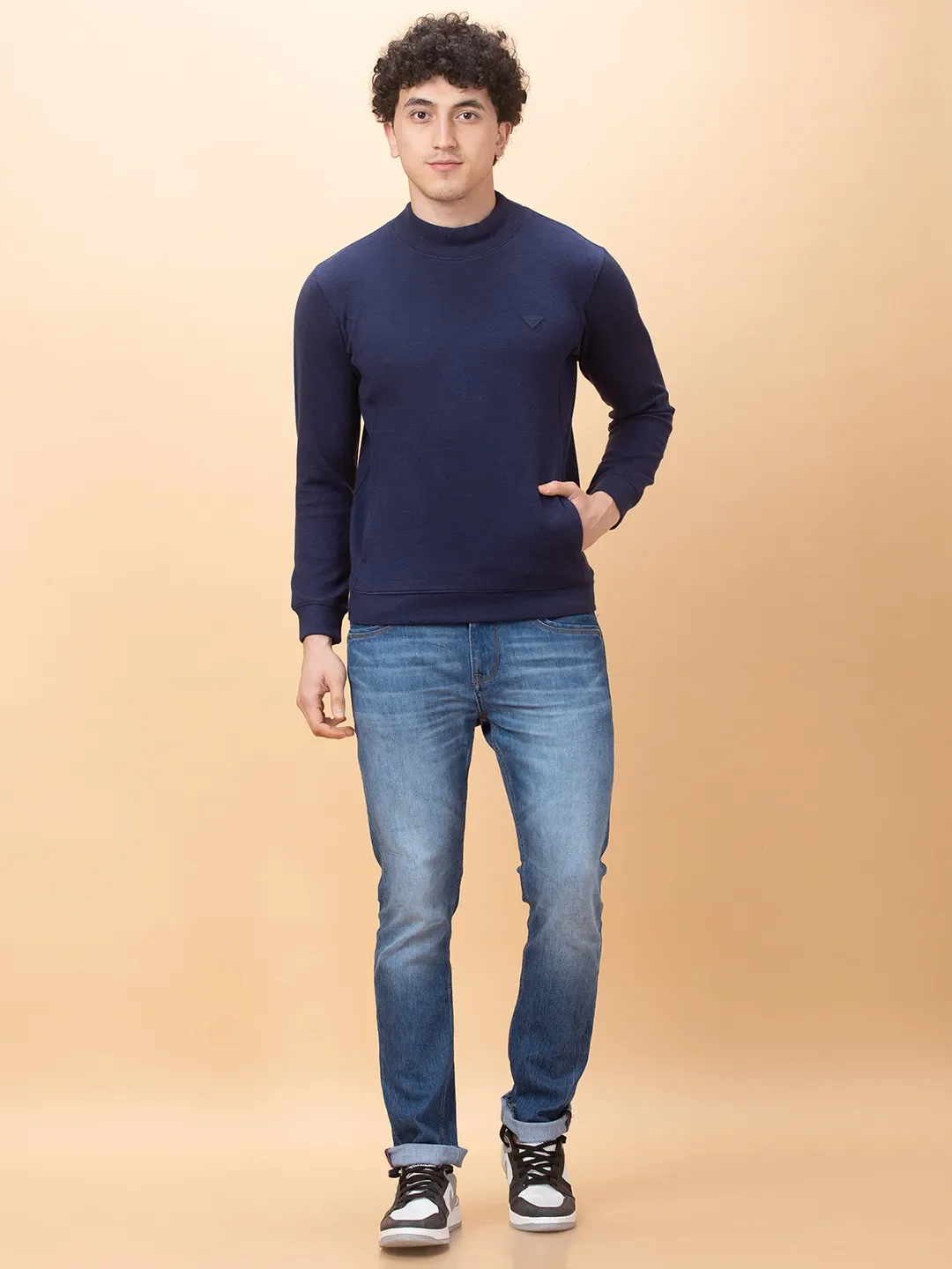 Blue Regular Fit High Neck Men's Sweatshirt by Being Human Clothing - Image 2